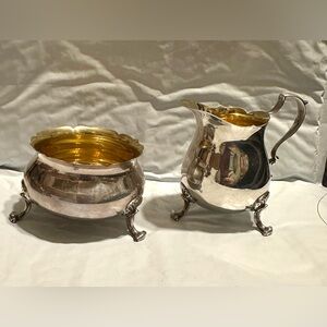 Poole Sterling Silver # 115 Sugar Creamer‎ Set W/ Gold Wash